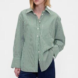 Gap Cotton Poplin Big Shirt in Green Stripe (size Petite XS) - NEW with tags